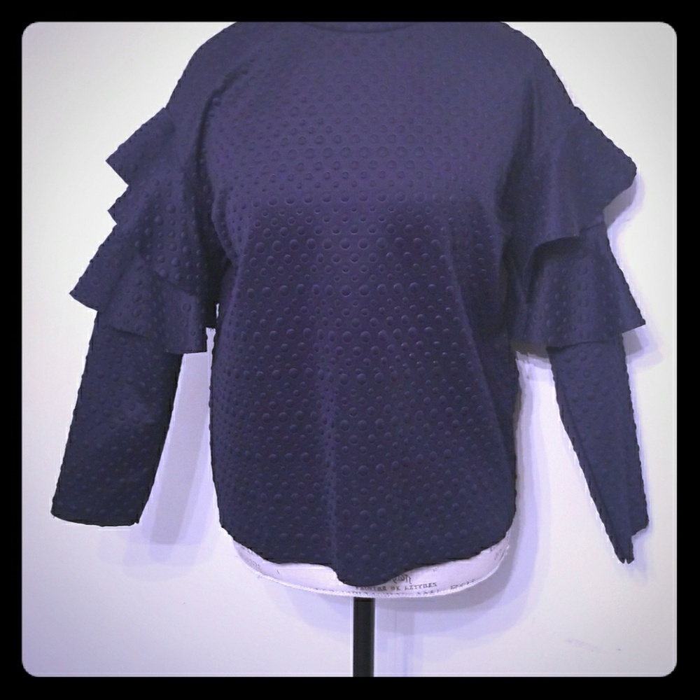 Navy blue long sleeve knit blouse